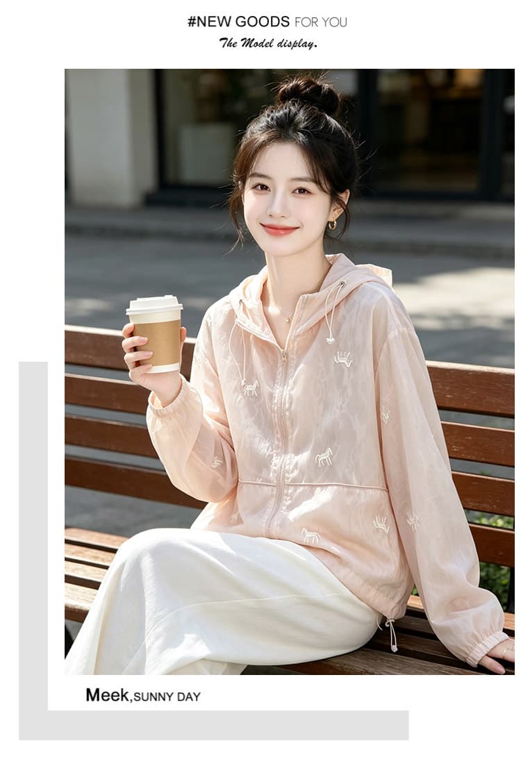 실사 귀여운 작은 낳다 자수 자외선 차단 의류 여름 얇은 스타일 후드 재킷 루즈핏 캐주얼 다용도 맨위 상세 이미지 24