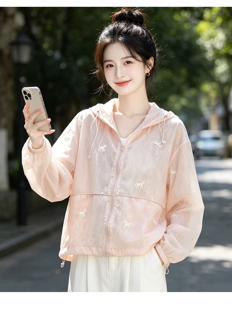 실사 귀여운 작은 낳다 자수 자외선 차단 의류 여름 얇은 스타일 후드 재킷 루즈핏 캐주얼 다용도 맨위 상세 이미지 25