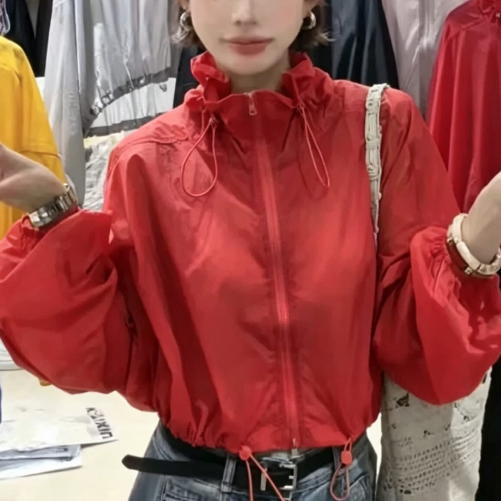 폴로 칼라 펌프 로프 레이스업 자외선 차단 의류 여름 얇은 스타일 긴팔 맨위 루즈핏 슬림해 보이는 통기성 다용도 캐주얼 맨위 이미지 4