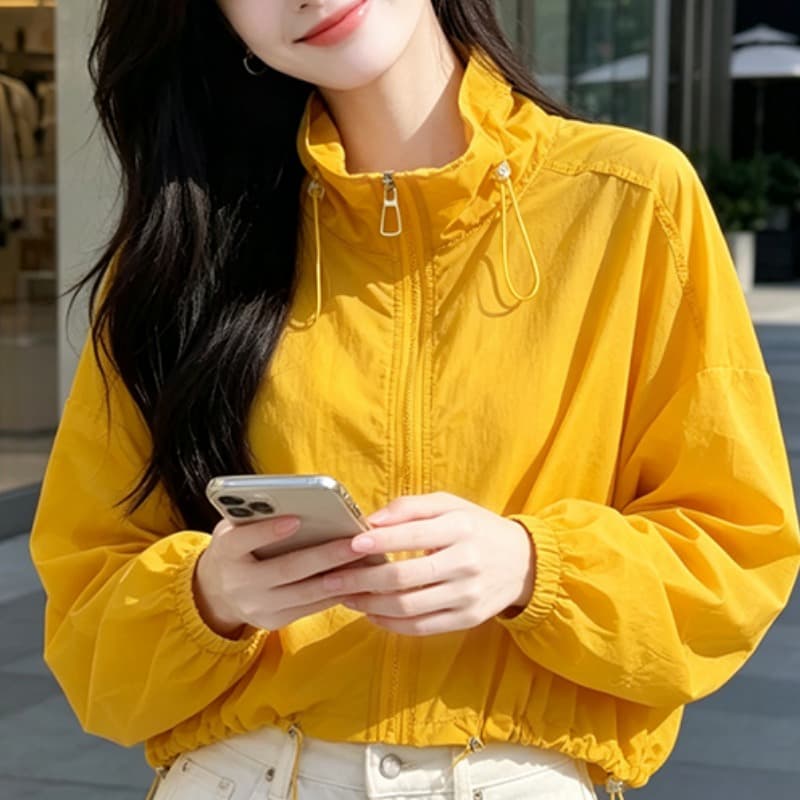 실사 펌프 로프 레이스업 자외선 차단 의류 여름 얇은 스타일 긴팔 맨위 루즈핏 슬림해 보이는 통기성 다용도 캐주얼 맨위 이미지 2