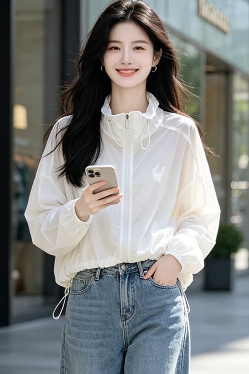 실사 펌프 로프 레이스업 자외선 차단 의류 여름 얇은 스타일 긴팔 맨위 루즈핏 슬림해 보이는 통기성 다용도 캐주얼 맨위 이미지 6