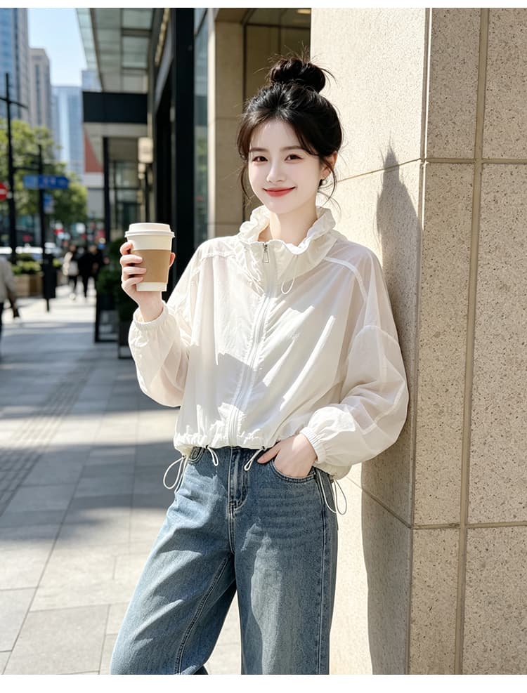 실사 펌프 로프 레이스업 자외선 차단 의류 여름 얇은 스타일 긴팔 맨위 루즈핏 슬림해 보이는 통기성 다용도 캐주얼 맨위 상세 이미지 19