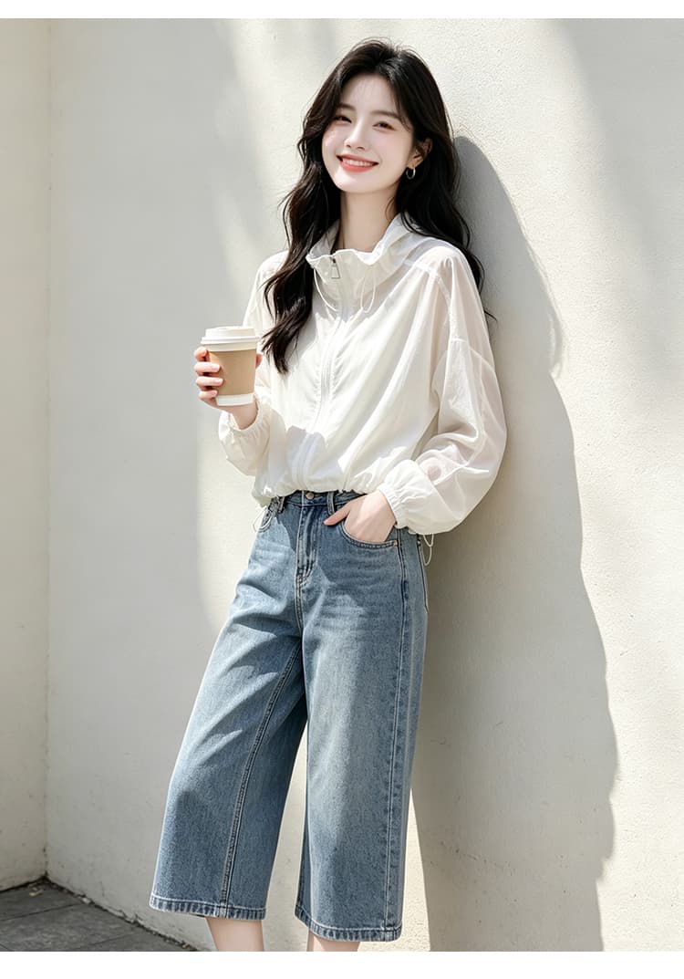 실사 펌프 로프 레이스업 자외선 차단 의류 여름 얇은 스타일 긴팔 맨위 루즈핏 슬림해 보이는 통기성 다용도 캐주얼 맨위 상세 이미지 21