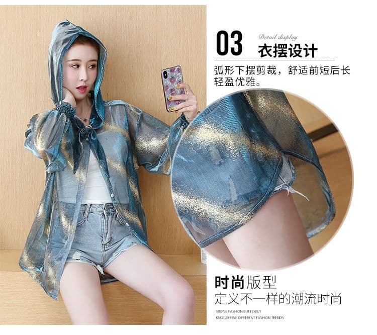 실사 프랑스식 소녀 바람 해군 칼라 나비 매듭 긴팔 디자인 센스 시스루 얇은 스타일 자외선 차단 루즈핏 셔츠 상세 이미지 6