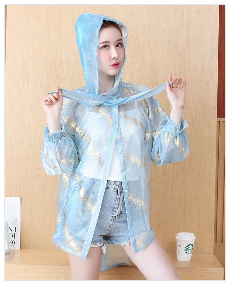 실사 프랑스식 소녀 바람 해군 칼라 나비 매듭 긴팔 디자인 센스 시스루 얇은 스타일 자외선 차단 루즈핏 셔츠 상세 이미지 21