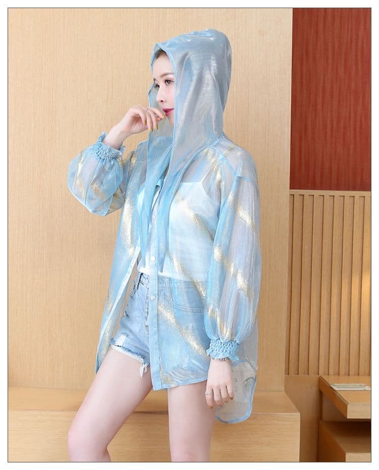 실사 프랑스식 소녀 바람 해군 칼라 나비 매듭 긴팔 디자인 센스 시스루 얇은 스타일 자외선 차단 루즈핏 셔츠 상세 이미지 22