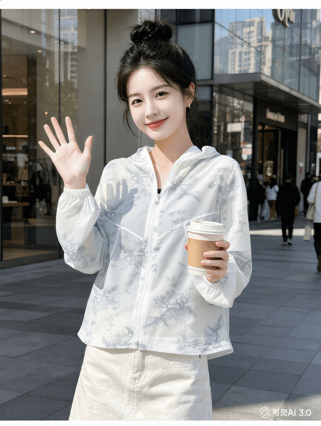 실사 2026 여름 한국 스타일 캐주얼 루즈핏 후드 대나무 잎 프린트 자외선 차단 의류 지퍼 여성 코트 통기성 다용도 상세 이미지 15