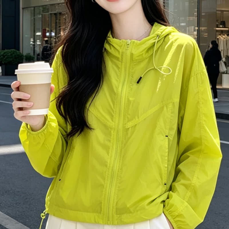 실사 얇고 가벼운 후드 자외선 차단 의류 통기성 펌프 로프 지퍼 재킷 야외 스포츠 바람 루즈핏 일상 다용도 섹션 이미지 2