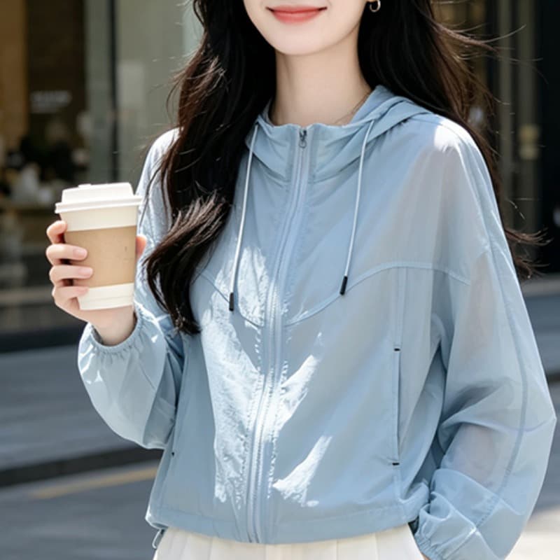 실사 얇고 가벼운 후드 자외선 차단 의류 통기성 펌프 로프 지퍼 재킷 야외 스포츠 바람 루즈핏 일상 다용도 섹션 이미지 3