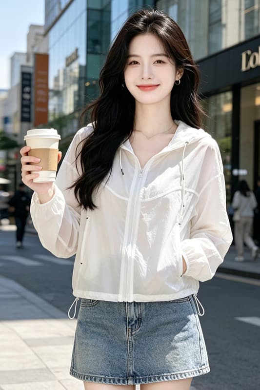 실사 얇고 가벼운 후드 자외선 차단 의류 통기성 펌프 로프 지퍼 재킷 야외 스포츠 바람 루즈핏 일상 다용도 섹션 이미지 6