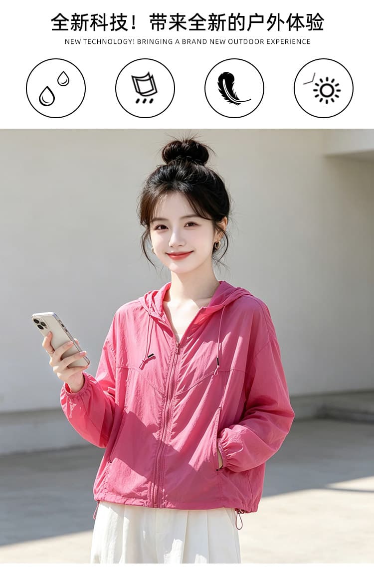 실사 얇고 가벼운 후드 자외선 차단 의류 통기성 펌프 로프 지퍼 재킷 야외 스포츠 바람 루즈핏 일상 다용도 섹션 상세 이미지 2