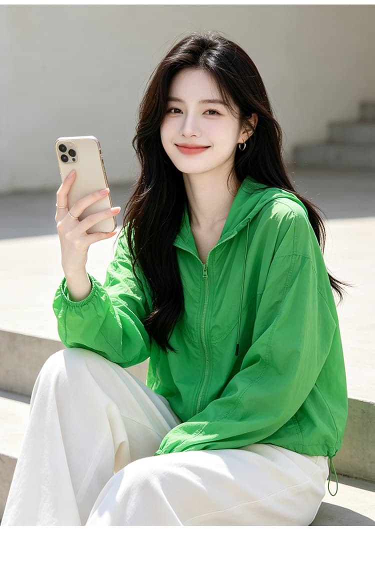 실사 얇고 가벼운 후드 자외선 차단 의류 통기성 펌프 로프 지퍼 재킷 야외 스포츠 바람 루즈핏 일상 다용도 섹션 상세 이미지 11
