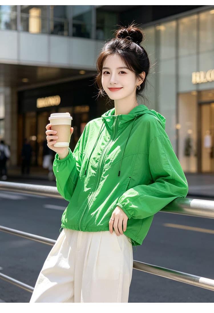 실사 얇고 가벼운 후드 자외선 차단 의류 통기성 펌프 로프 지퍼 재킷 야외 스포츠 바람 루즈핏 일상 다용도 섹션 상세 이미지 13