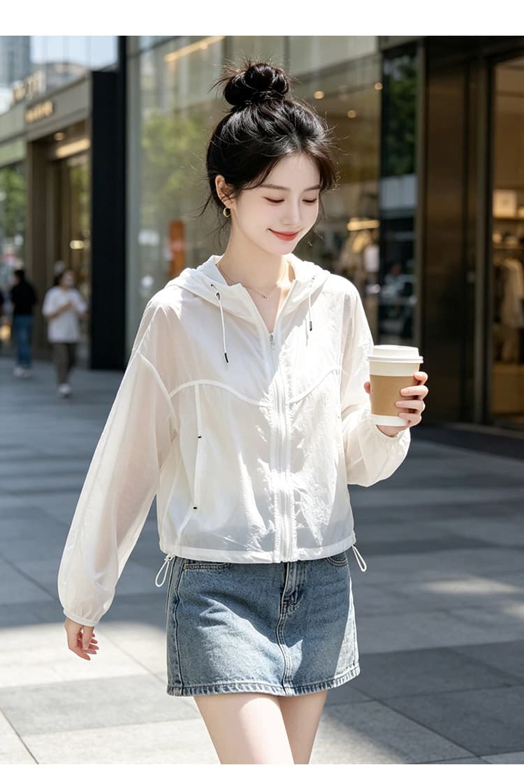 실사 얇고 가벼운 후드 자외선 차단 의류 통기성 펌프 로프 지퍼 재킷 야외 스포츠 바람 루즈핏 일상 다용도 섹션 상세 이미지 15