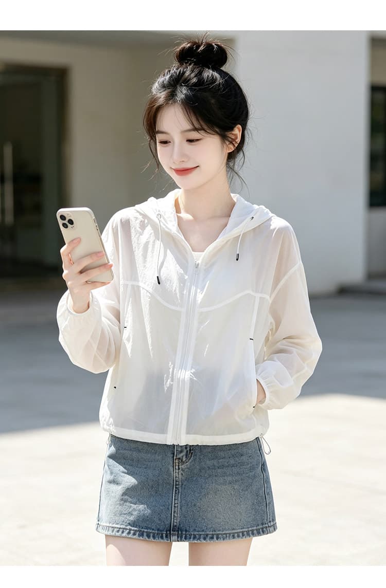 실사 얇고 가벼운 후드 자외선 차단 의류 통기성 펌프 로프 지퍼 재킷 야외 스포츠 바람 루즈핏 일상 다용도 섹션 상세 이미지 17