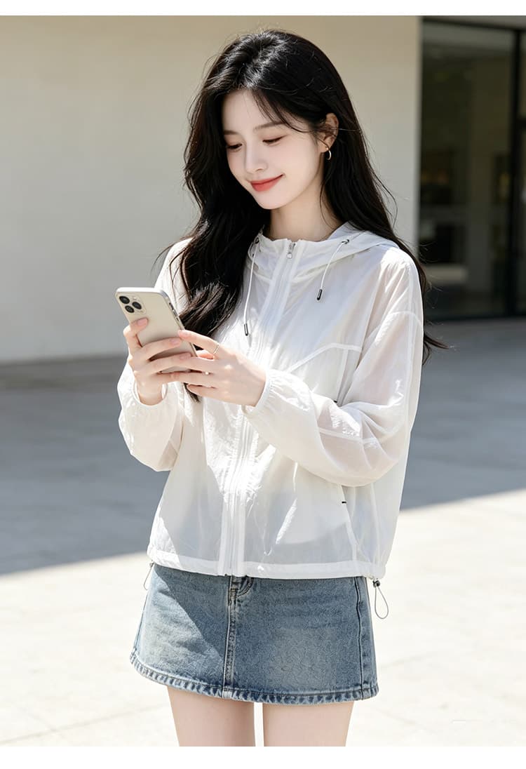 실사 얇고 가벼운 후드 자외선 차단 의류 통기성 펌프 로프 지퍼 재킷 야외 스포츠 바람 루즈핏 일상 다용도 섹션 상세 이미지 18