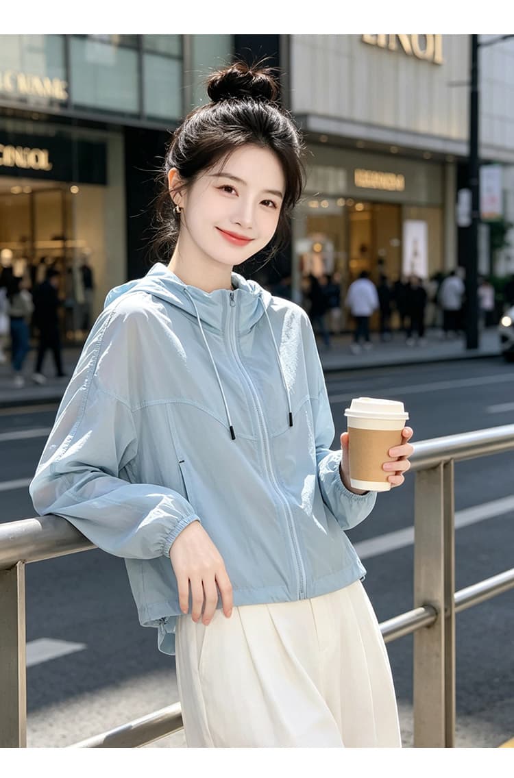 실사 얇고 가벼운 후드 자외선 차단 의류 통기성 펌프 로프 지퍼 재킷 야외 스포츠 바람 루즈핏 일상 다용도 섹션 상세 이미지 20