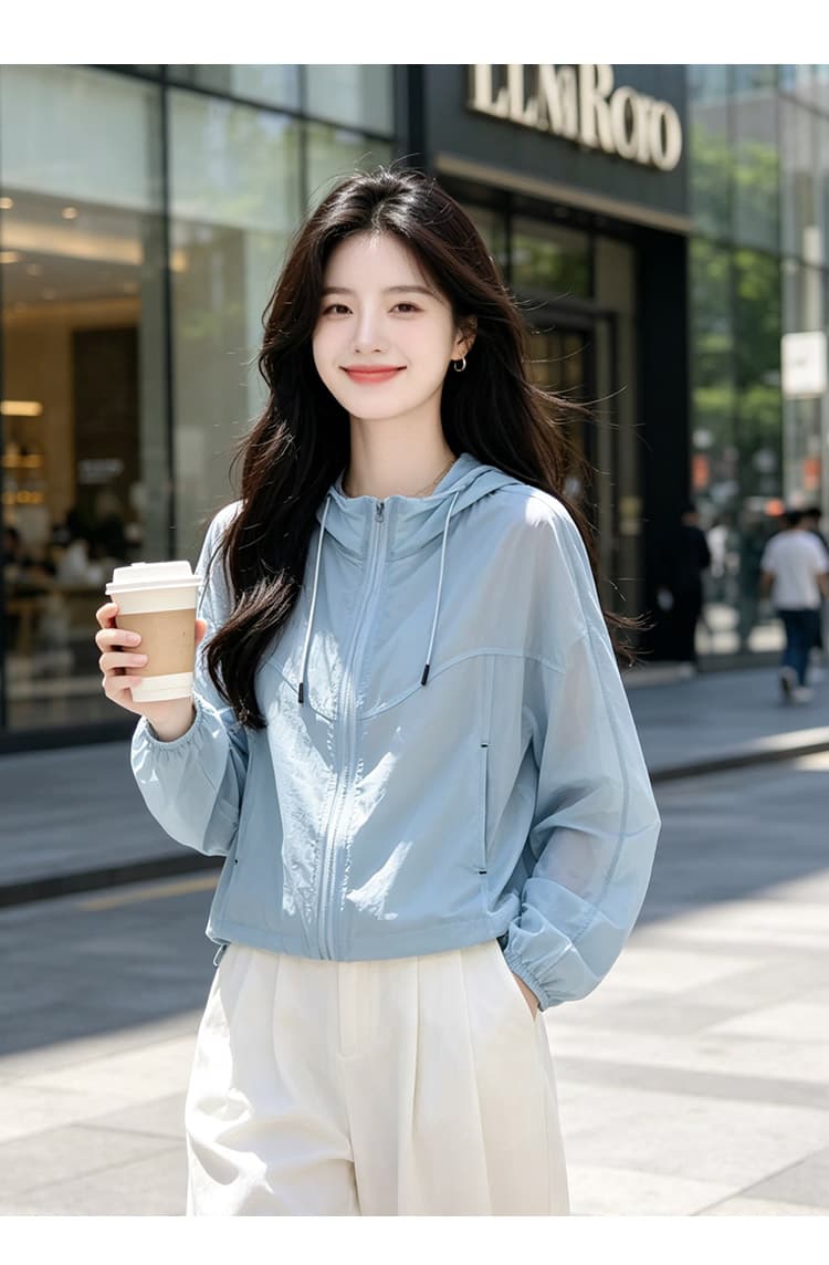 실사 얇고 가벼운 후드 자외선 차단 의류 통기성 펌프 로프 지퍼 재킷 야외 스포츠 바람 루즈핏 일상 다용도 섹션 상세 이미지 22