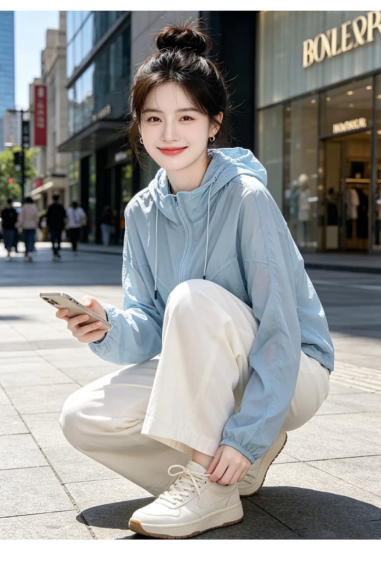 실사 얇고 가벼운 후드 자외선 차단 의류 통기성 펌프 로프 지퍼 재킷 야외 스포츠 바람 루즈핏 일상 다용도 섹션 상세 이미지 23