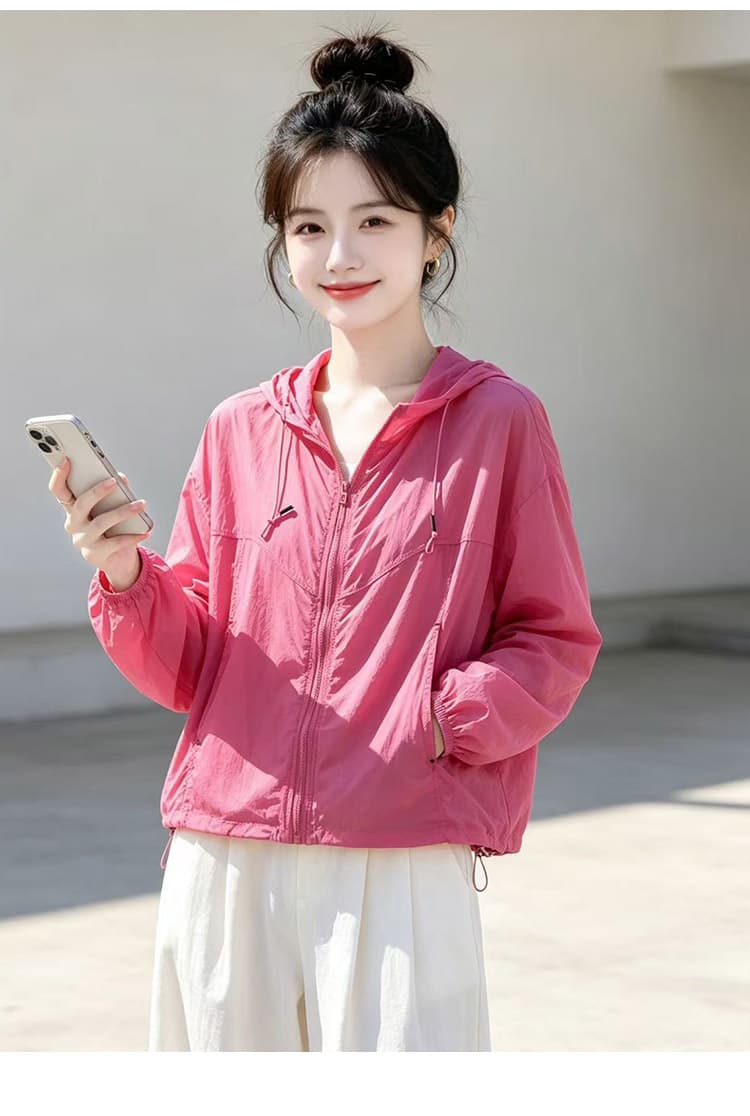 실사 얇고 가벼운 후드 자외선 차단 의류 통기성 펌프 로프 지퍼 재킷 야외 스포츠 바람 루즈핏 일상 다용도 섹션 상세 이미지 24