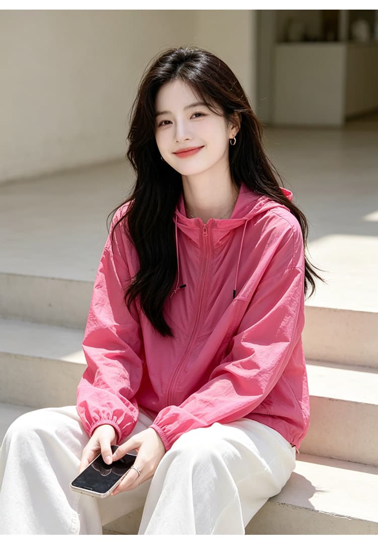 실사 얇고 가벼운 후드 자외선 차단 의류 통기성 펌프 로프 지퍼 재킷 야외 스포츠 바람 루즈핏 일상 다용도 섹션 상세 이미지 26