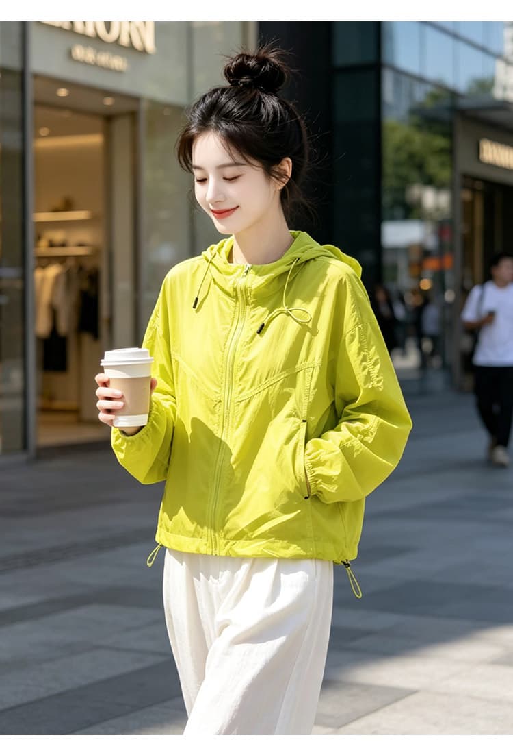 실사 얇고 가벼운 후드 자외선 차단 의류 통기성 펌프 로프 지퍼 재킷 야외 스포츠 바람 루즈핏 일상 다용도 섹션 상세 이미지 29