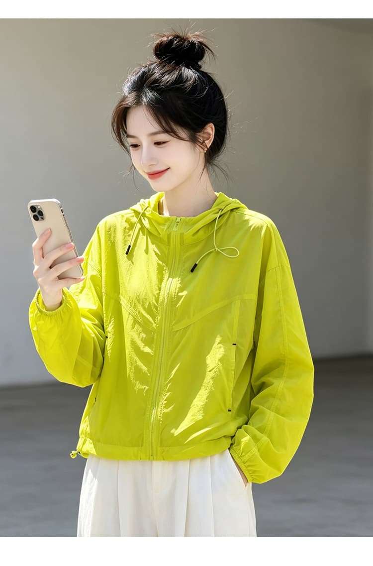 실사 얇고 가벼운 후드 자외선 차단 의류 통기성 펌프 로프 지퍼 재킷 야외 스포츠 바람 루즈핏 일상 다용도 섹션 상세 이미지 30