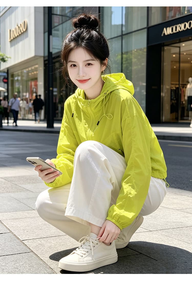 실사 얇고 가벼운 후드 자외선 차단 의류 통기성 펌프 로프 지퍼 재킷 야외 스포츠 바람 루즈핏 일상 다용도 섹션 상세 이미지 31