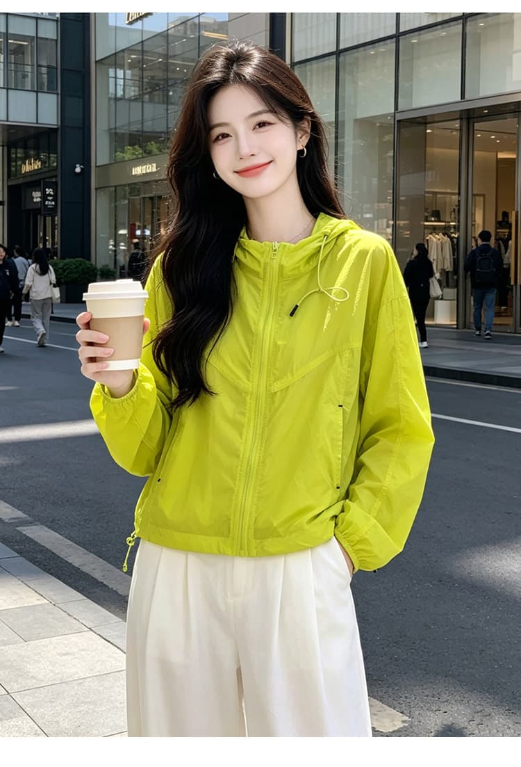 실사 얇고 가벼운 후드 자외선 차단 의류 통기성 펌프 로프 지퍼 재킷 야외 스포츠 바람 루즈핏 일상 다용도 섹션 상세 이미지 32