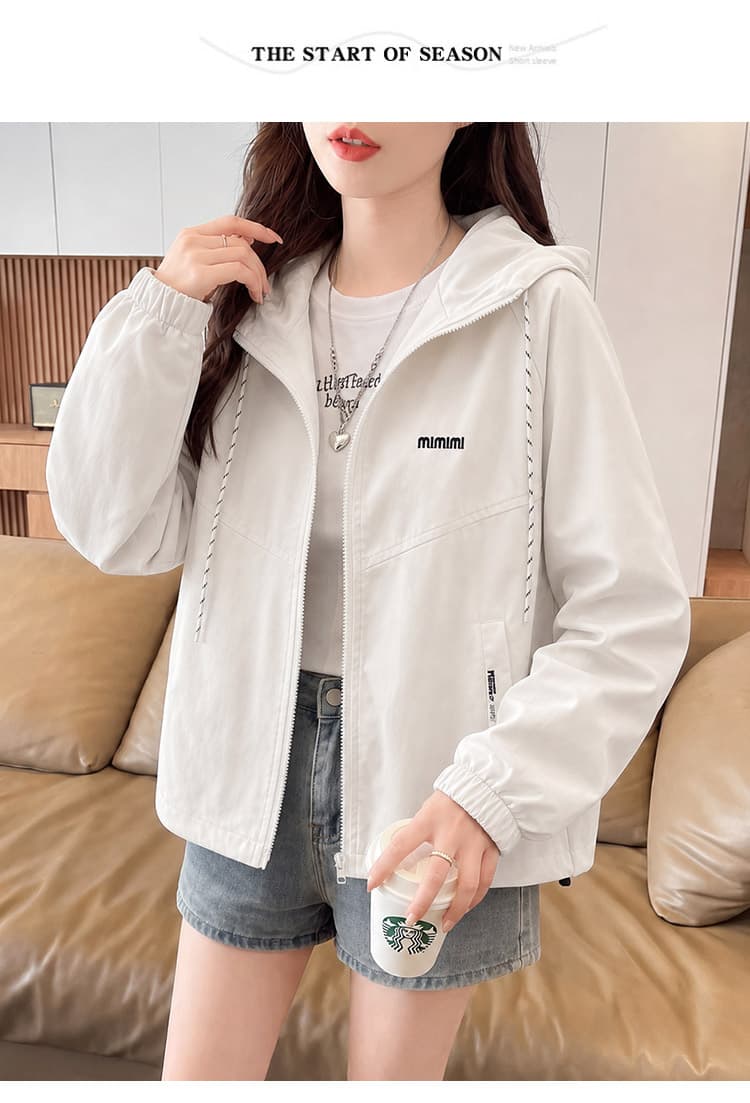 실사 후드 펌프 로프 지퍼 재킷 배색 짜임 펌프 로프 삽입 어깨 루즈핏 알파벳 작은 표준 캐주얼 다용도 스타일 상세 이미지 12
