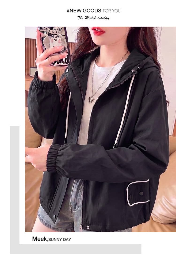 실사 캐주얼 후드 오픈 가디건 루즈핏 가을 어깨 소매 긴팔 재킷 빅 포켓 배색 펌프 로프 뭉치 구두 슬림해 보이는 섹션 상세 이미지 12