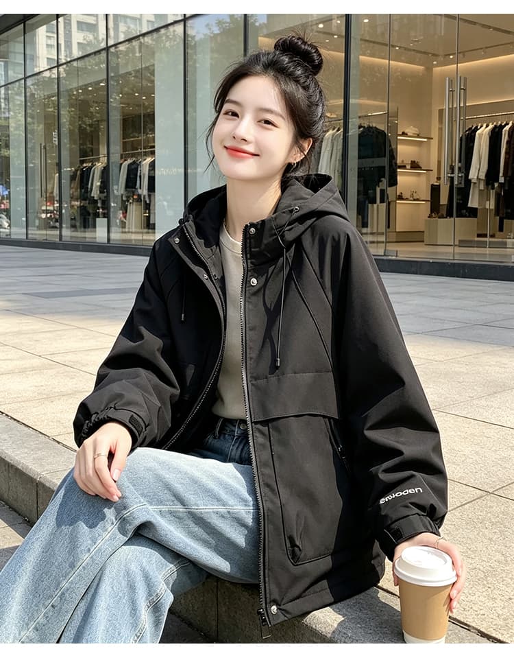 실사 후드 펌프 로프 루즈핏 가을 어깨 소매 방풍 터틀넥 재킷 스냅 단추 빅 포켓 마술 막대기 커프스 조정 섹션 상세 이미지 13