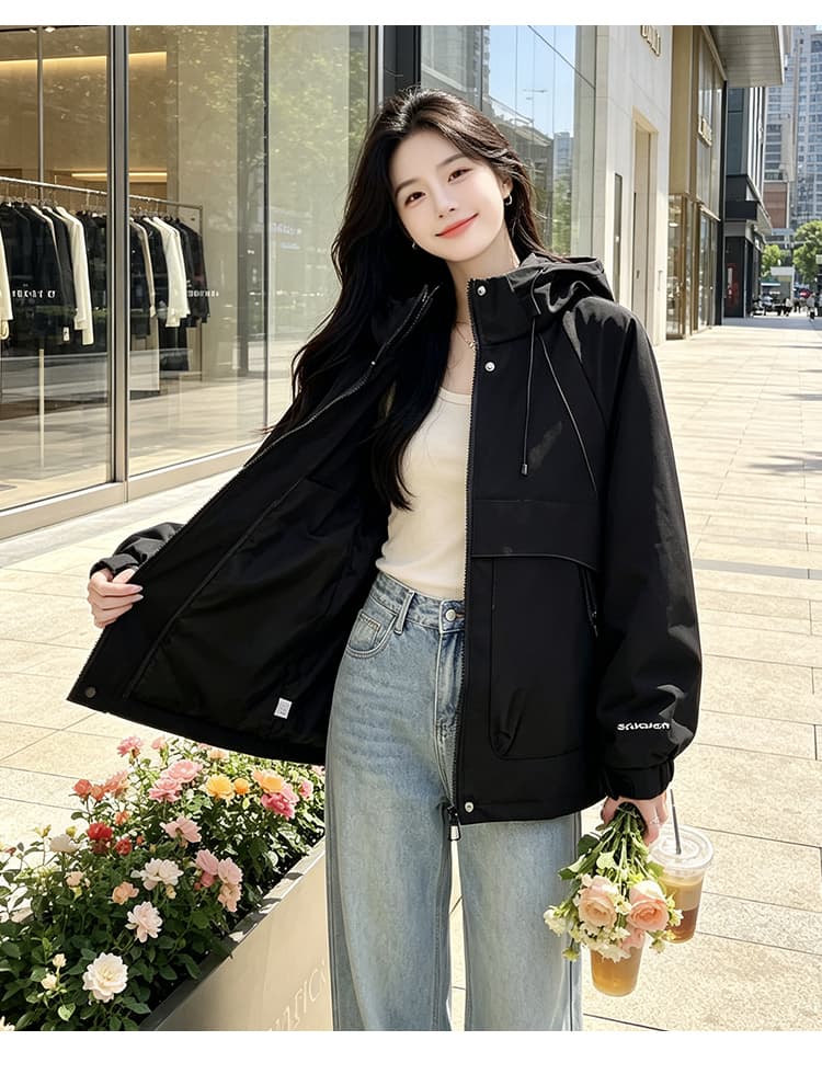 실사 후드 펌프 로프 루즈핏 가을 어깨 소매 방풍 터틀넥 재킷 스냅 단추 빅 포켓 마술 막대기 커프스 조정 섹션 상세 이미지 15