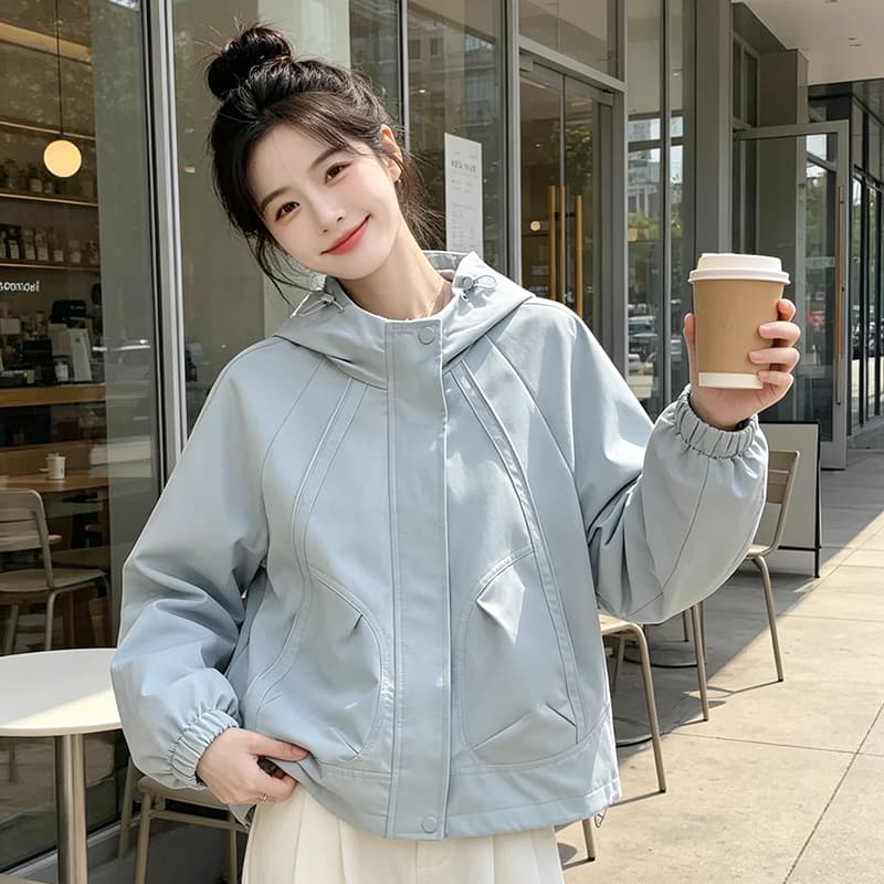 실사 후드 펌프 로프 3 차원 패치워크 루즈핏 가을 어깨 언론 버클 襟 밴딩 커프스 비스듬한 가방 삽입 방풍 재킷 섹션