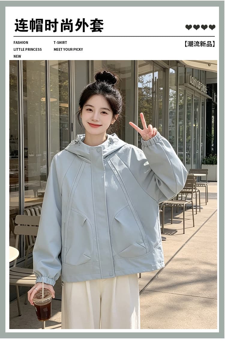 실사 후드 펌프 로프 3 차원 패치워크 루즈핏 가을 어깨 언론 버클 襟 밴딩 커프스 비스듬한 가방 삽입 방풍 재킷 섹션 상세 이미지 1