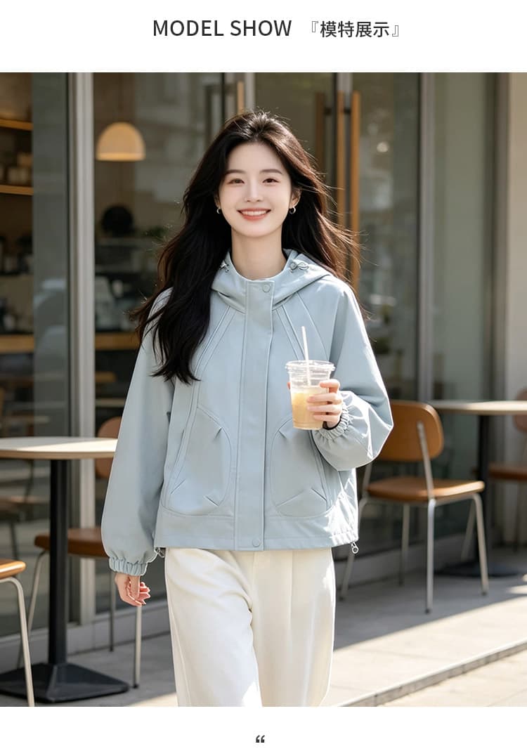 실사 후드 펌프 로프 3 차원 패치워크 루즈핏 가을 어깨 언론 버클 襟 밴딩 커프스 비스듬한 가방 삽입 방풍 재킷 섹션 상세 이미지 9