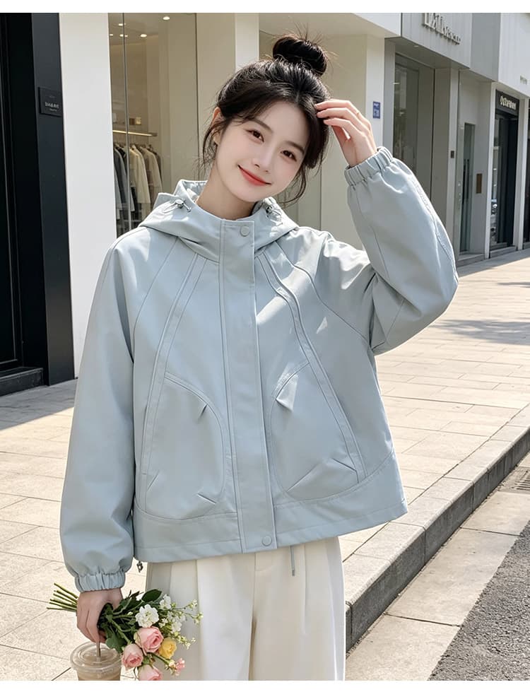 실사 후드 펌프 로프 3 차원 패치워크 루즈핏 가을 어깨 언론 버클 襟 밴딩 커프스 비스듬한 가방 삽입 방풍 재킷 섹션 상세 이미지 11