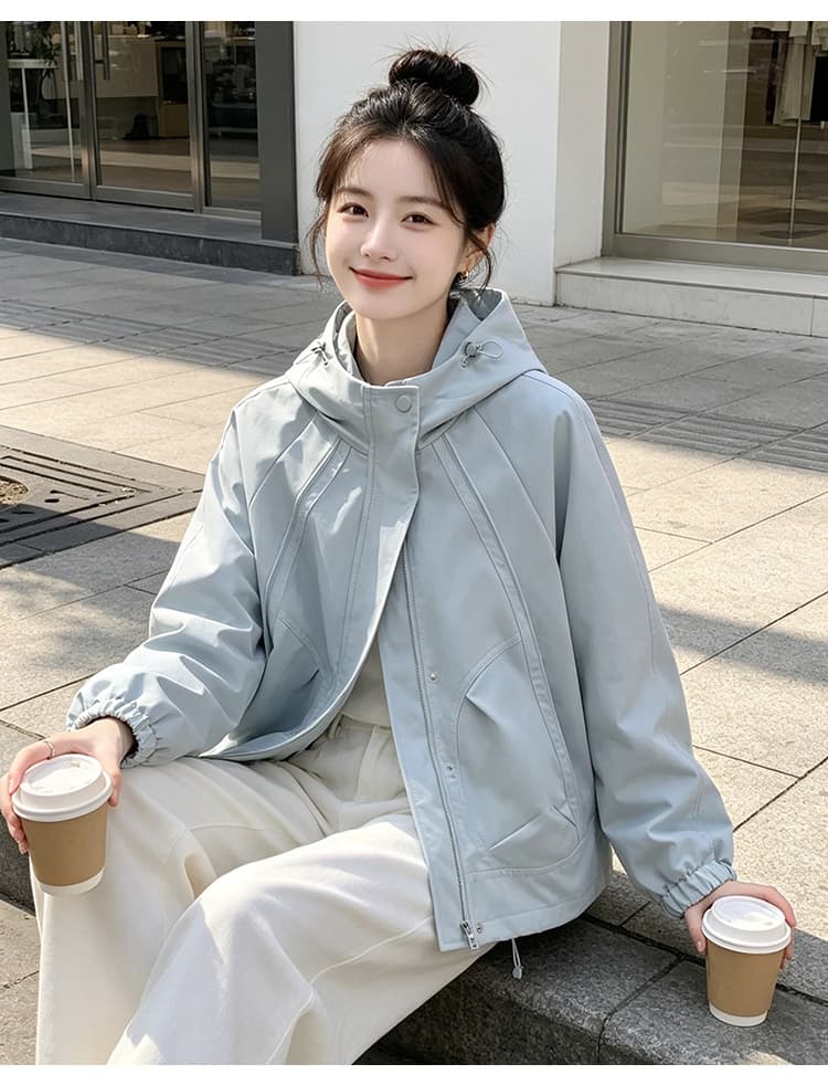 실사 후드 펌프 로프 3 차원 패치워크 루즈핏 가을 어깨 언론 버클 襟 밴딩 커프스 비스듬한 가방 삽입 방풍 재킷 섹션 상세 이미지 12
