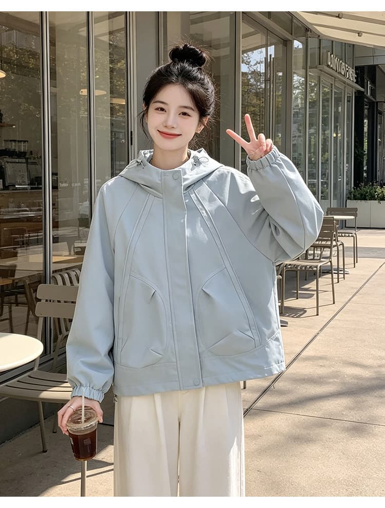 실사 후드 펌프 로프 3 차원 패치워크 루즈핏 가을 어깨 언론 버클 襟 밴딩 커프스 비스듬한 가방 삽입 방풍 재킷 섹션 상세 이미지 14