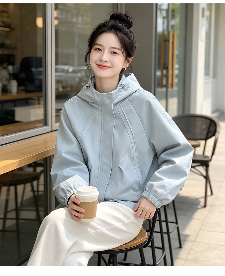 실사 후드 펌프 로프 3 차원 패치워크 루즈핏 가을 어깨 언론 버클 襟 밴딩 커프스 비스듬한 가방 삽입 방풍 재킷 섹션 상세 이미지 16