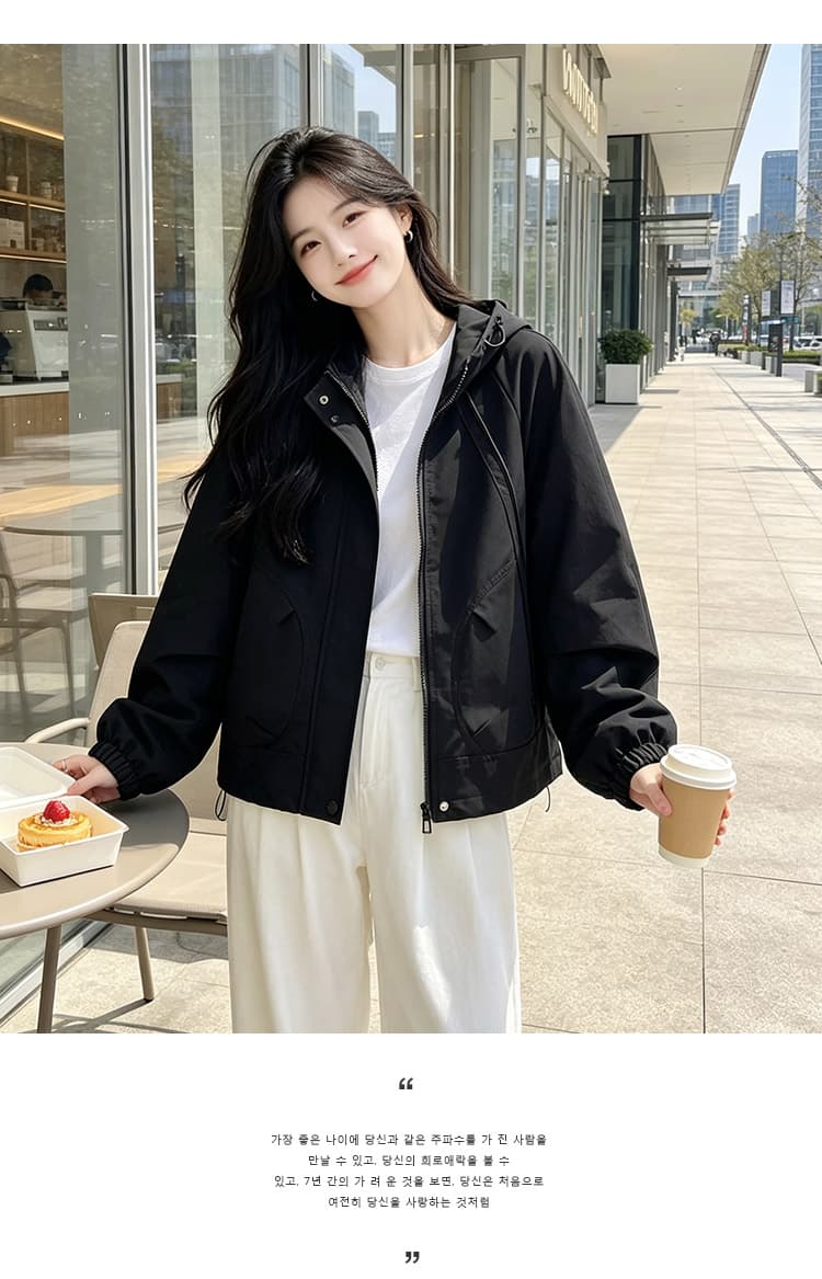 실사 후드 펌프 로프 3 차원 패치워크 루즈핏 가을 어깨 언론 버클 襟 밴딩 커프스 비스듬한 가방 삽입 방풍 재킷 섹션 상세 이미지 17