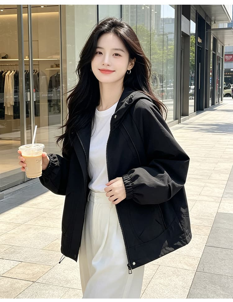 실사 후드 펌프 로프 3 차원 패치워크 루즈핏 가을 어깨 언론 버클 襟 밴딩 커프스 비스듬한 가방 삽입 방풍 재킷 섹션 상세 이미지 18