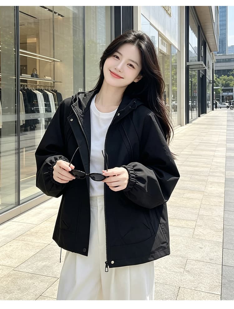 실사 후드 펌프 로프 3 차원 패치워크 루즈핏 가을 어깨 언론 버클 襟 밴딩 커프스 비스듬한 가방 삽입 방풍 재킷 섹션 상세 이미지 19