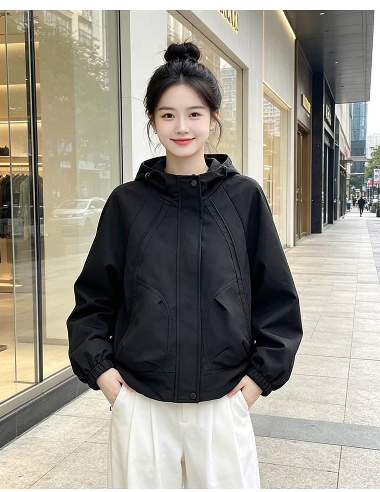 실사 후드 펌프 로프 3 차원 패치워크 루즈핏 가을 어깨 언론 버클 襟 밴딩 커프스 비스듬한 가방 삽입 방풍 재킷 섹션 상세 이미지 23