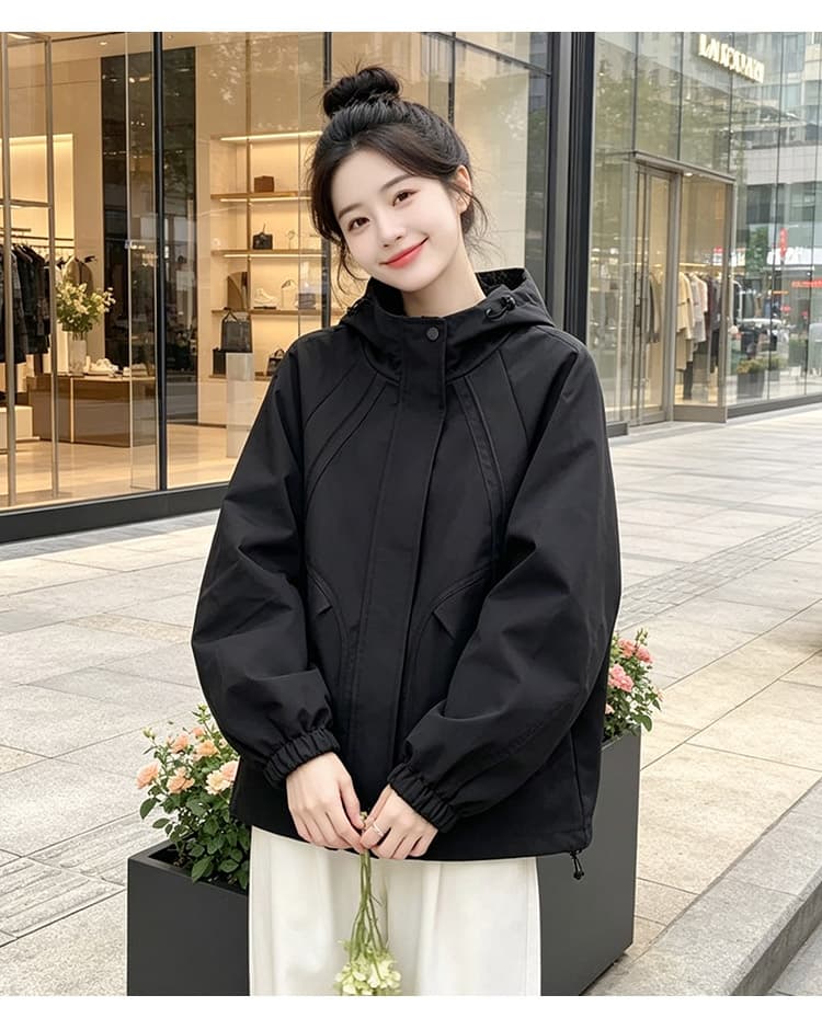 실사 후드 펌프 로프 3 차원 패치워크 루즈핏 가을 어깨 언론 버클 襟 밴딩 커프스 비스듬한 가방 삽입 방풍 재킷 섹션 상세 이미지 24