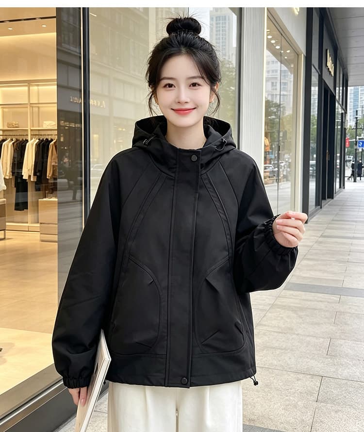 실사 후드 펌프 로프 3 차원 패치워크 루즈핏 가을 어깨 언론 버클 襟 밴딩 커프스 비스듬한 가방 삽입 방풍 재킷 섹션 상세 이미지 25