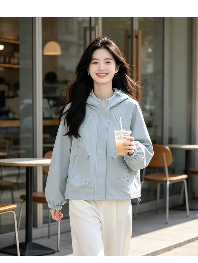 실사 후드 펌프 로프 3 차원 패치워크 루즈핏 가을 어깨 언론 버클 襟 밴딩 커프스 비스듬한 가방 삽입 방풍 재킷 섹션 상세 이미지 26