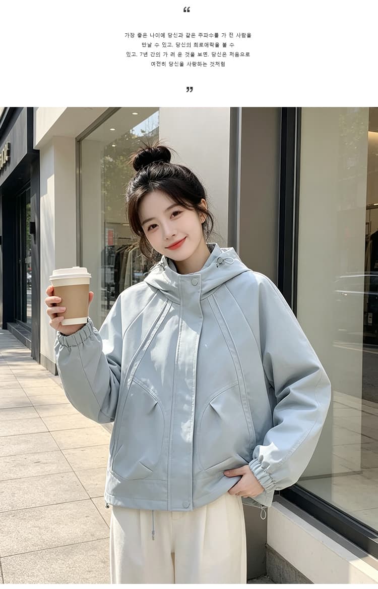 실사 후드 펌프 로프 3 차원 패치워크 루즈핏 가을 어깨 언론 버클 襟 밴딩 커프스 비스듬한 가방 삽입 방풍 재킷 섹션 상세 이미지 27