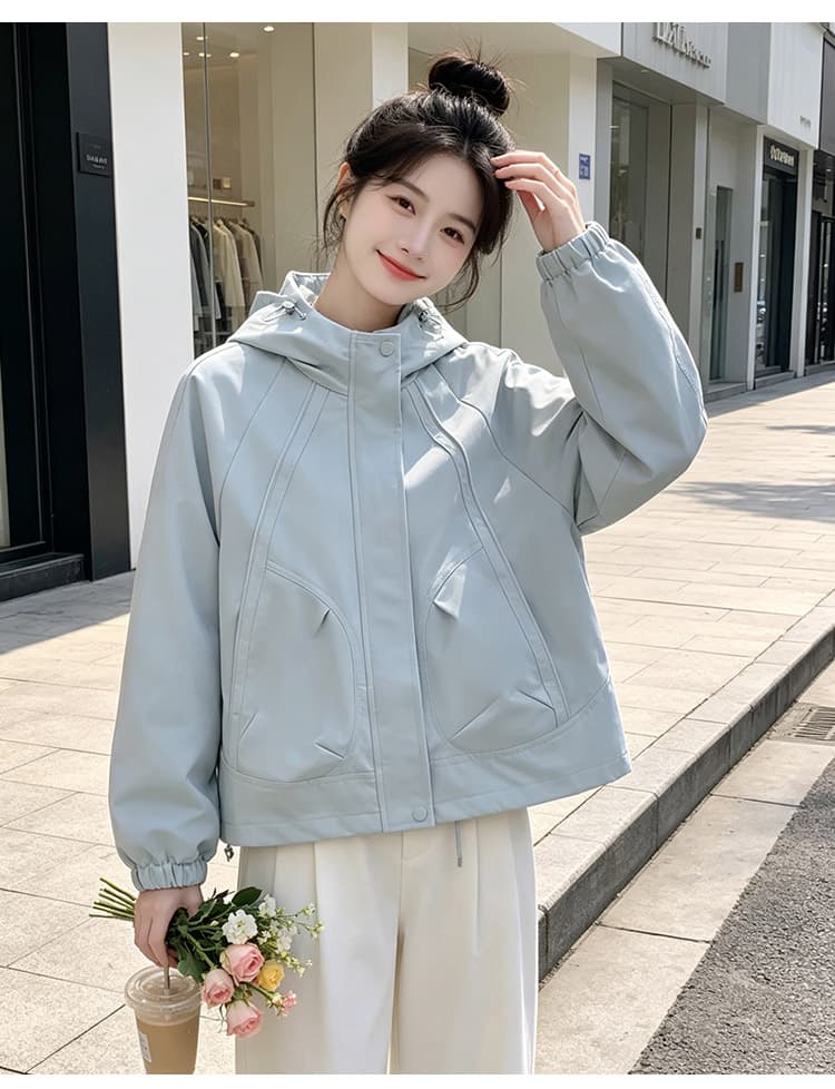 실사 후드 펌프 로프 3 차원 패치워크 루즈핏 가을 어깨 언론 버클 襟 밴딩 커프스 비스듬한 가방 삽입 방풍 재킷 섹션 상세 이미지 28