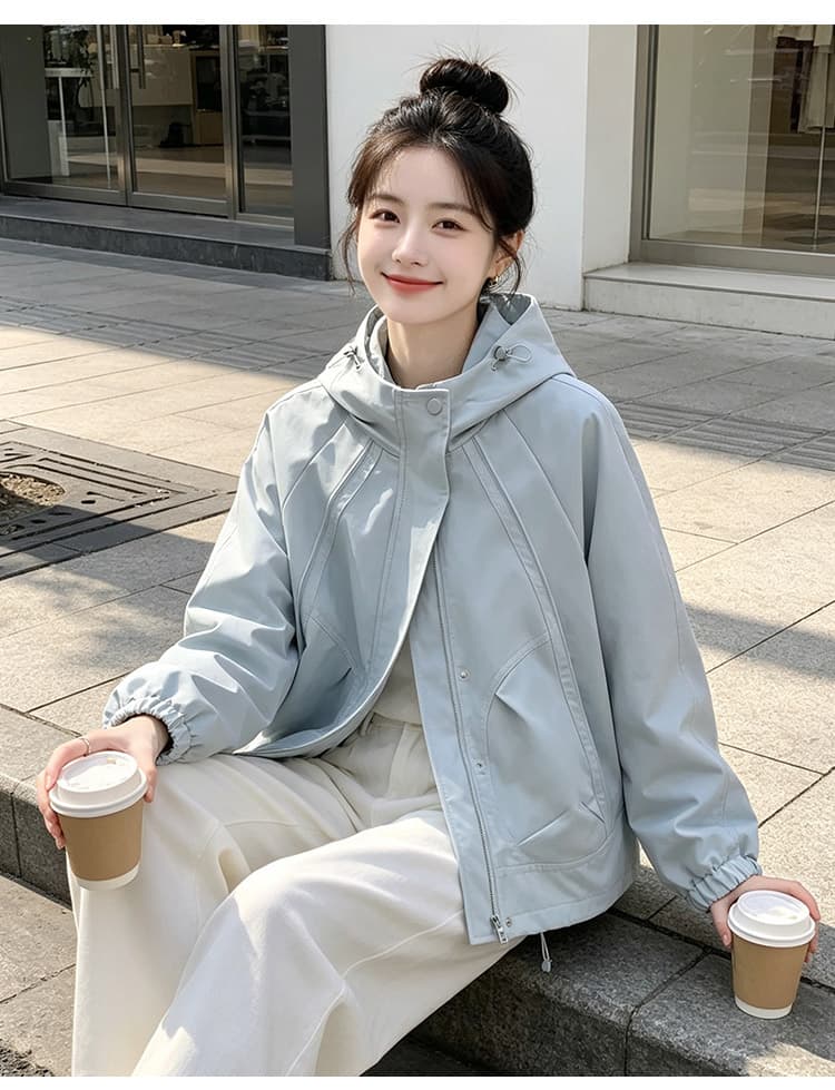 실사 후드 펌프 로프 3 차원 패치워크 루즈핏 가을 어깨 언론 버클 襟 밴딩 커프스 비스듬한 가방 삽입 방풍 재킷 섹션 상세 이미지 29